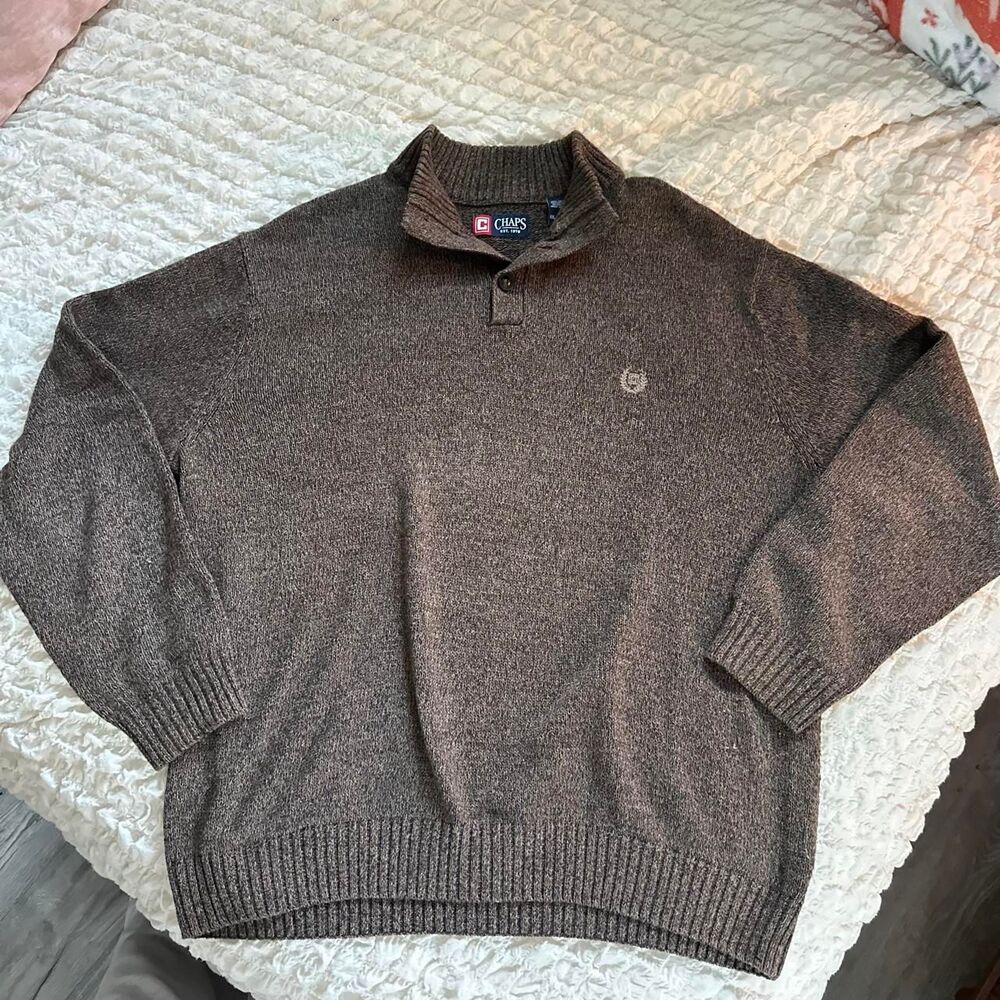 Chaps Men's Grey and Brown Jumper